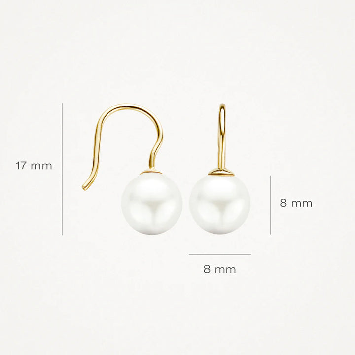 14 Karaat Geelgouden Parel Oorbellen met Swarovski-Parel ⌀ 8 mm