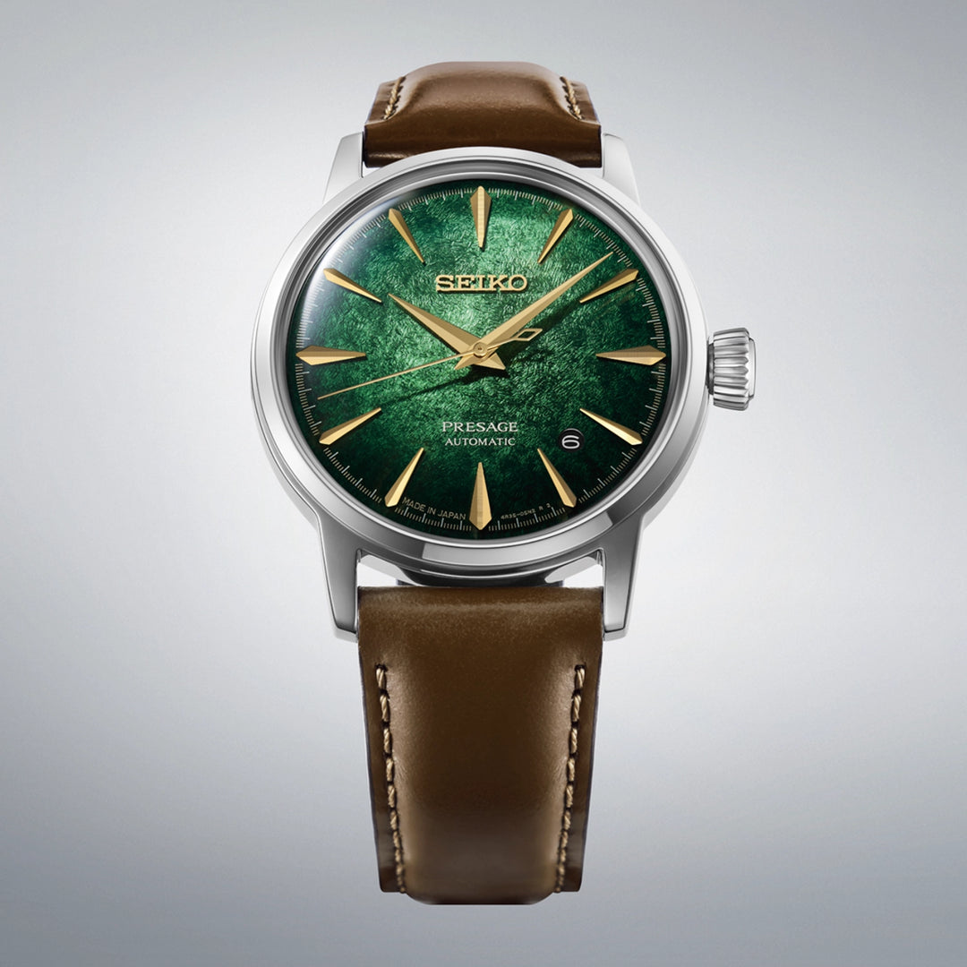 Seiko Presage HCB002J1 Automatisch Herenhorloge Groen met Bruine Leren Horlogeband