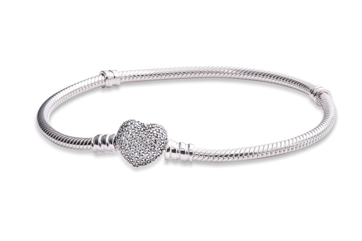 Pandora Moments Sprankekend Hart en Pavé Snake Chain armband 590727CZ