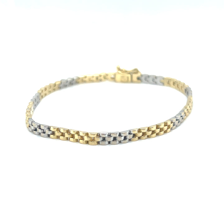14 kt "rolex"schakel armband bicolor insteekveer