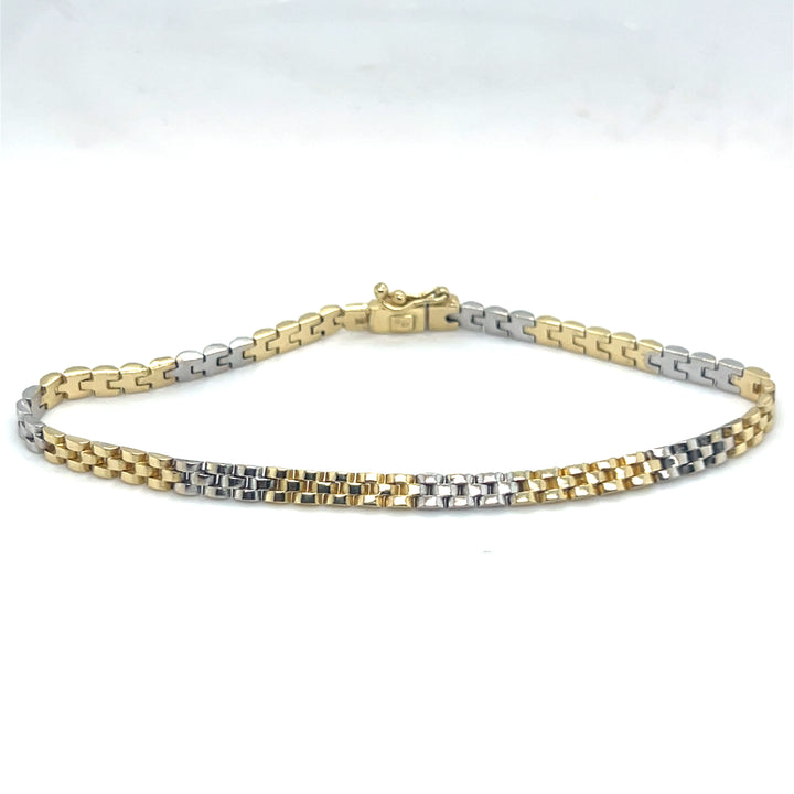 14 kt "rolex"schakel armband bicolor insteekveer
