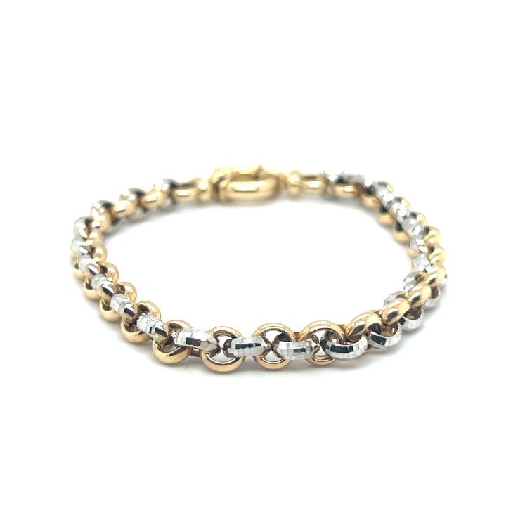 14 Karaat Bicolor Gouden Armband – Jasseron Geslepen Applique Facet 20 cm x 6,5 mm