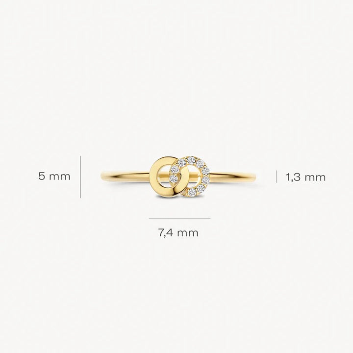 14k Geelgouden Ring met Twee Rondjes en Zirkonia 1282YZI