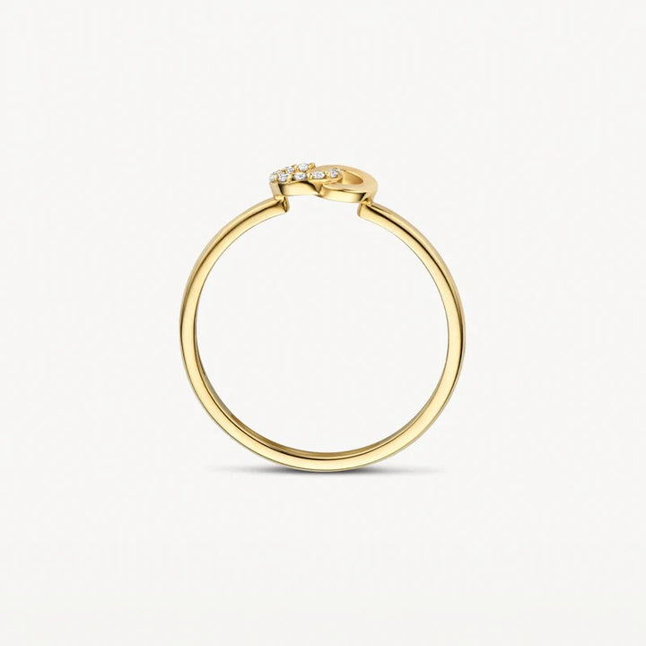 14k Geelgouden Ring met Twee Rondjes en Zirkonia 1282YZI