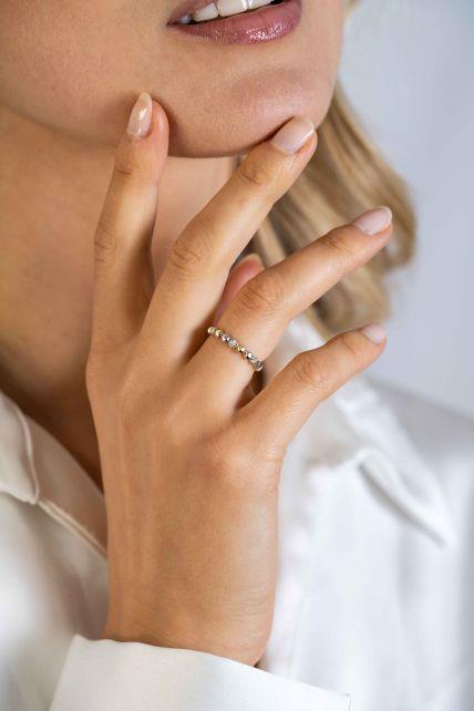 ZINZI zilveren bicolor aanschuifring 3mm met bolletjes, waarvan vijf bolletjes bezet zijn met witte zirconia&