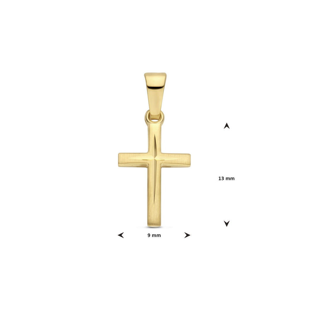 14 kt gouden kruis hanger met V-oog