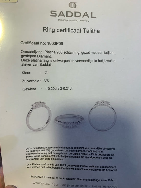Platina ring 1x 0.20ct 2x 0.21ct diamant