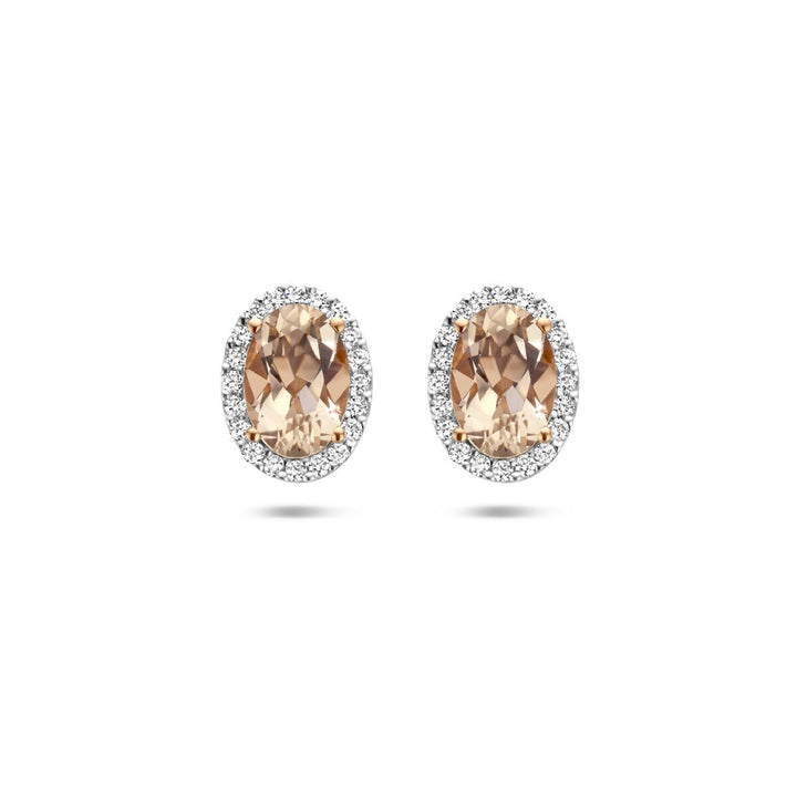 oorknoppen morganiet en diamant 0.12ct h si halo