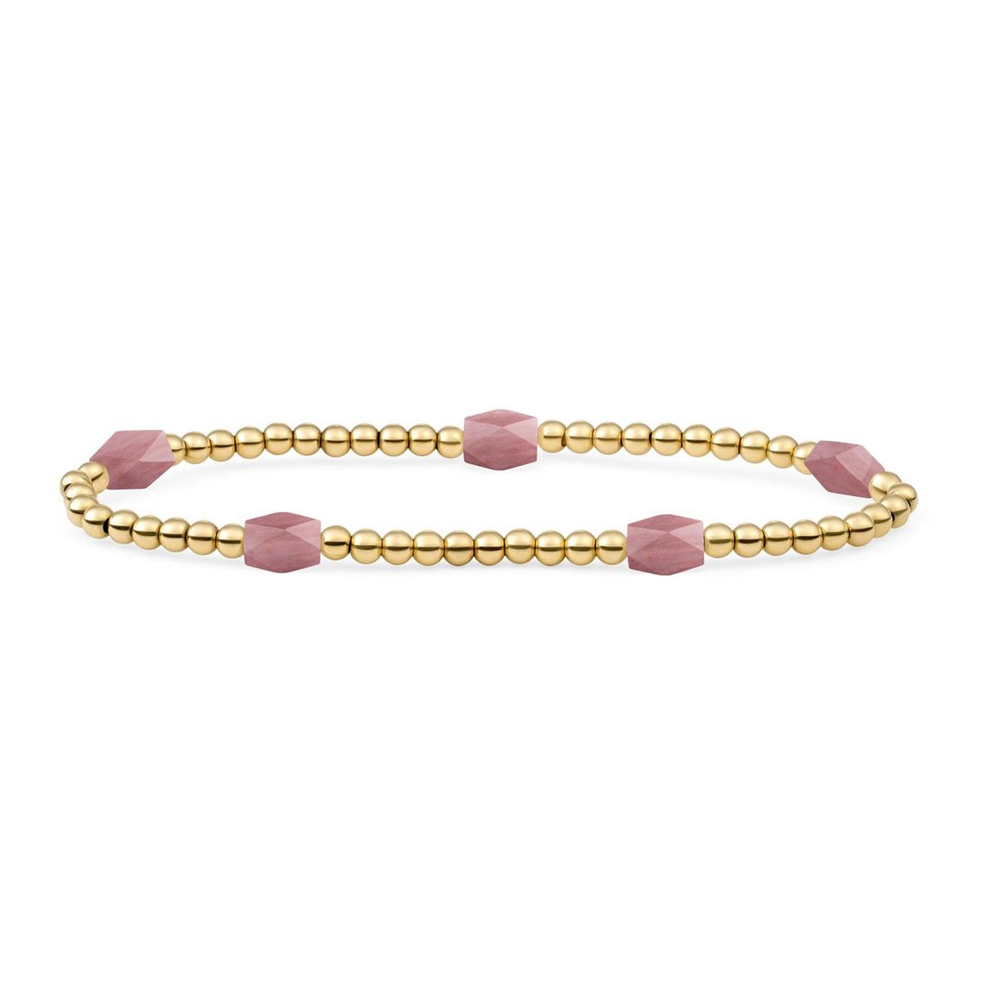 Bracelet | Pink Rhodonite 3mm Reverse Edge Mix | gold plated SB-G-3MM-BAR-G24