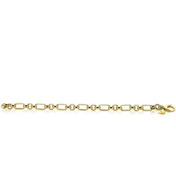 ZINZI zilveren schakelarmband 14K geel verguld ovaal en jasseron schakel 19cm ZIA2154G