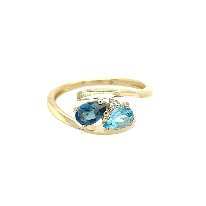 Geelgouden Ring 14 kt – London Blue &amp; Sky Blue Topaas met Diamant