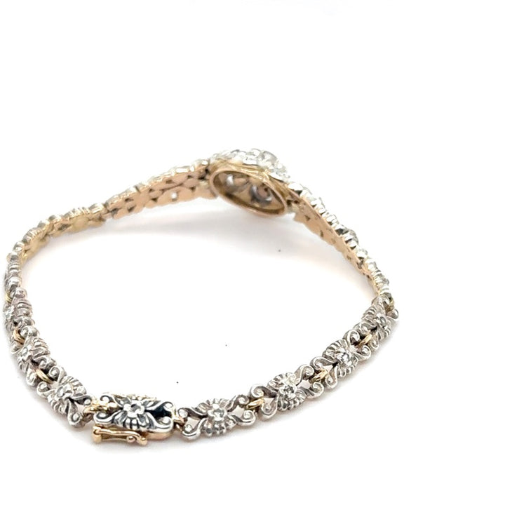 14 kt Gouden en zilver vintage Armband met Roosgeslepen Diamanten