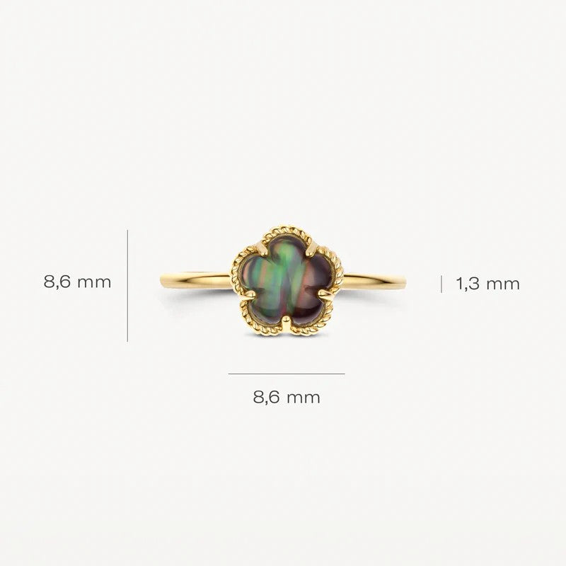 Blush 14k Geelgouden Ring met Zwarte Parelmoer Bloem  1280YBQ/54