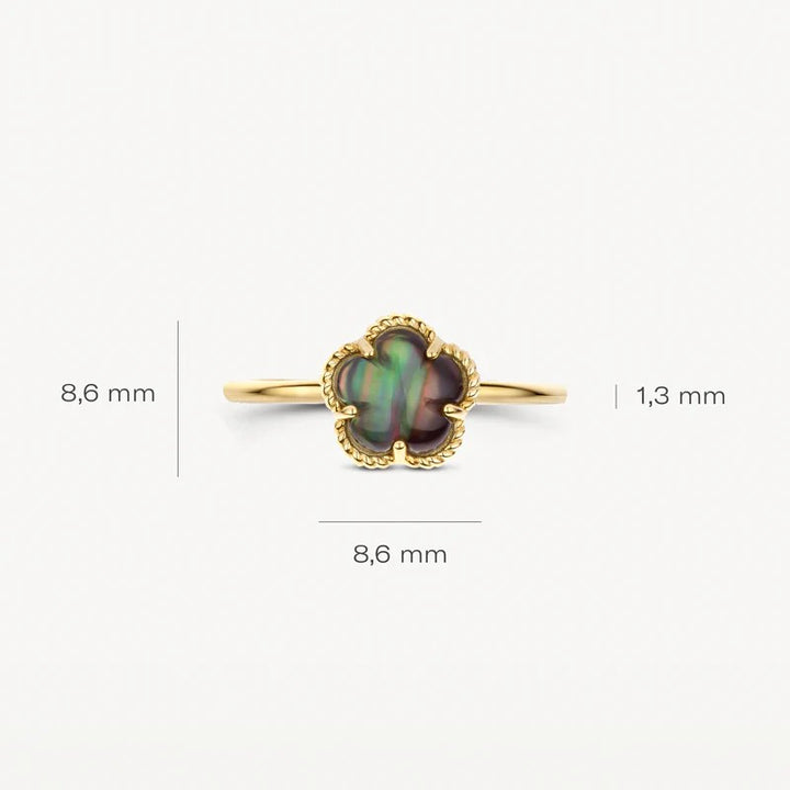 Blush 14k Geelgouden Ring met Zwarte Parelmoer Bloem  1280YBQ/54
