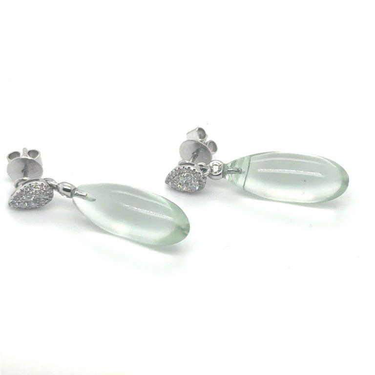 18 kt Oorhangers met Groene Amethist en Diamant – 0,10 c