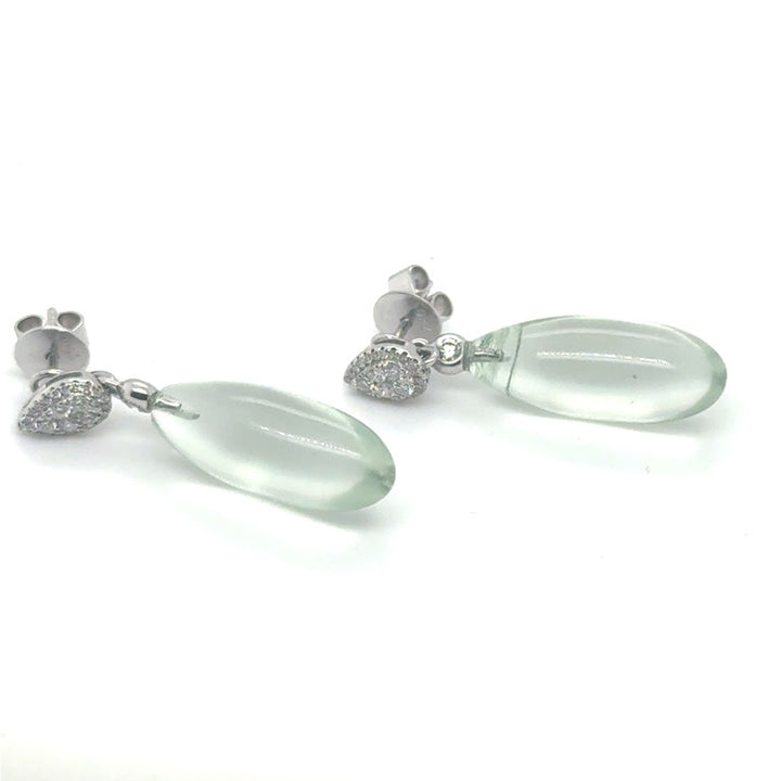 18 kt Oorhangers met Groene Amethist en Diamant – 0,10 c