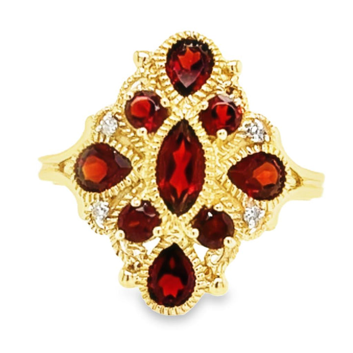 14 kt Geelgouden ring met Granaat en Diamant GRE1491-55