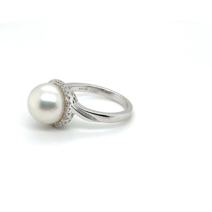 18 kt Witgouden Zuidzee Parelring met Pavé Diamant
