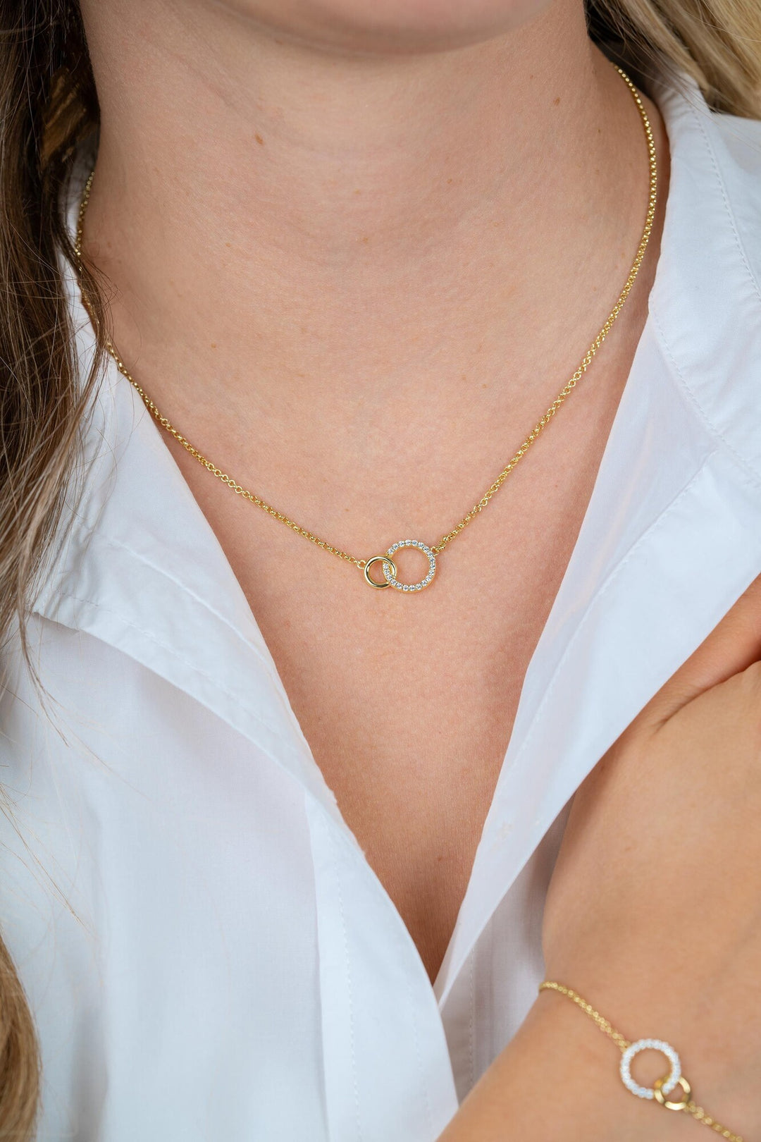 ZINZI goldplated ketting met twee verbonden rondjes – ZIC1782Y