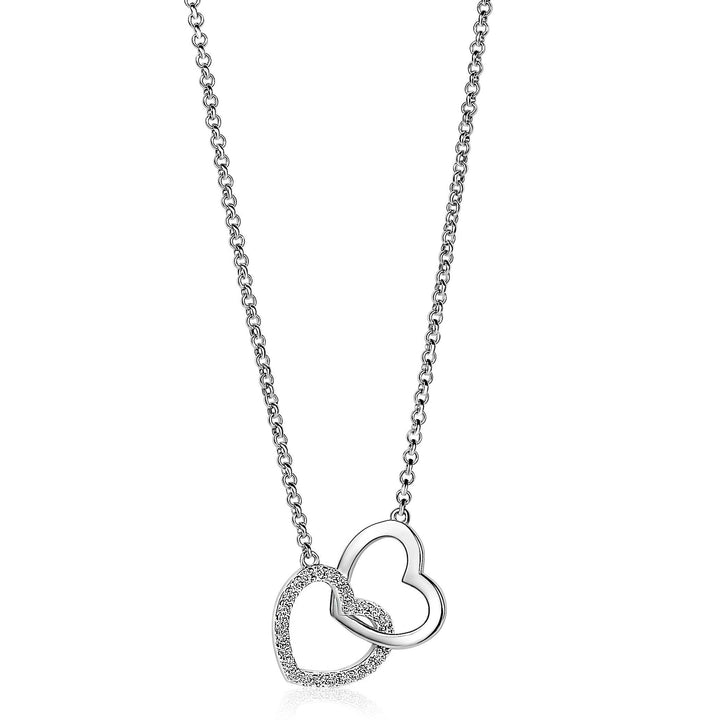 ZINZI zilveren ketting 45cm met verbonden harten wit ZIC1736