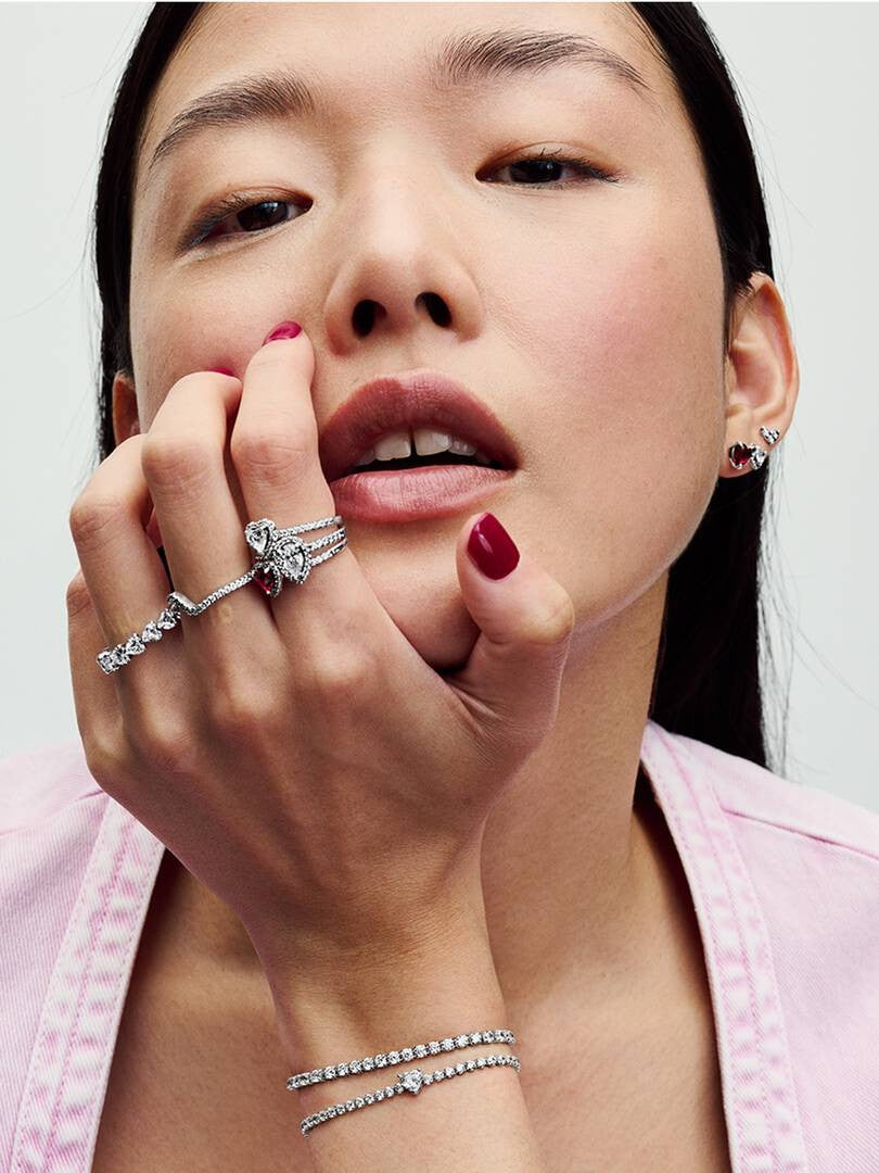 Pandora Sprankelend Rood Hart Tennisarmband 590041C02 18 cm