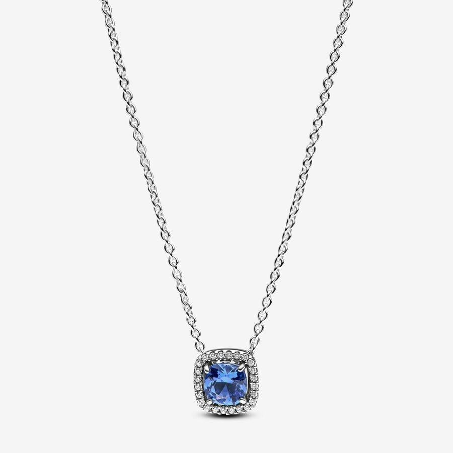 pandora Sprankelende ketting met hanger met vierkante blauwe halo 393560C01 45 cm