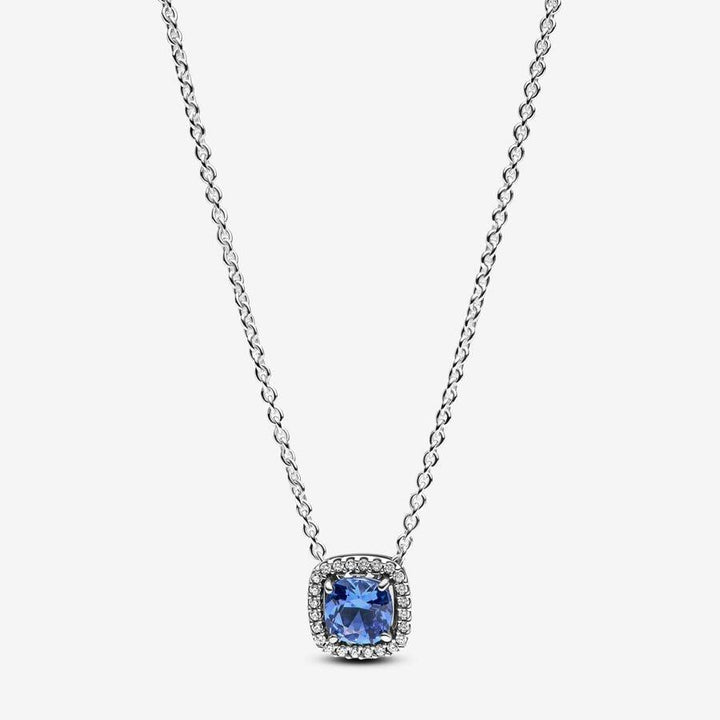 pandora Sprankelende ketting met hanger met vierkante blauwe halo 393560C01 45 cm
