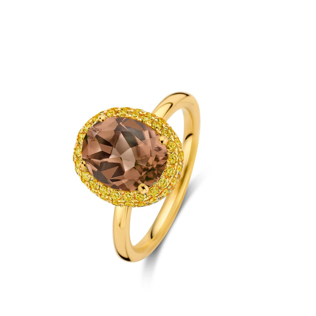 One More Etna Ring – 18 kt Geelgoud met Rookkwarts & Gele Saffier  068001VJ