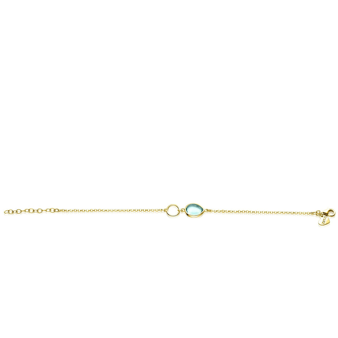 ZINZI gold plated zilveren armband met open rondje en ovaal, bezet met turquoise kleursteen ZIA2716G