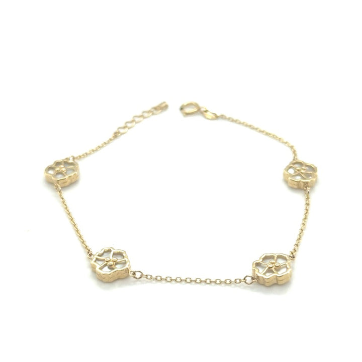 14 karaat geelgouden armband met parelmoer bloemen – 17-19 cm