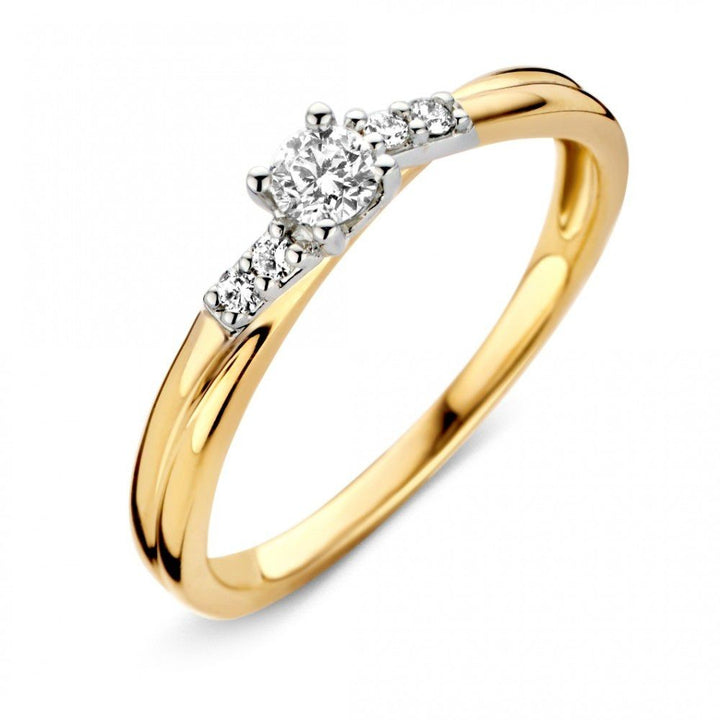 14 karaats bicolor ring met diamant 0.22 ct