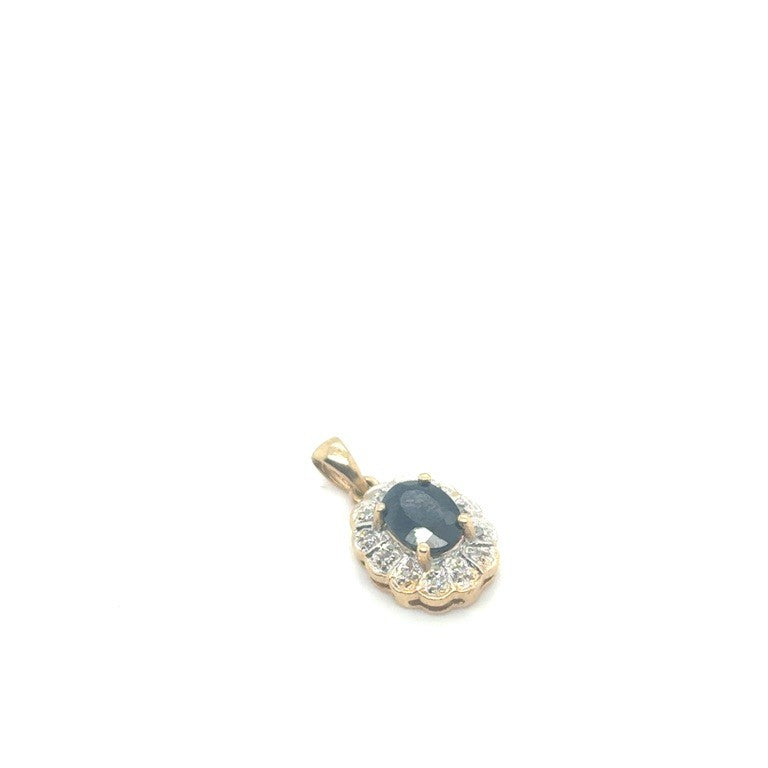14 kt Geelgouden Entourage Hanger met Saffier en Diamant – Occasion