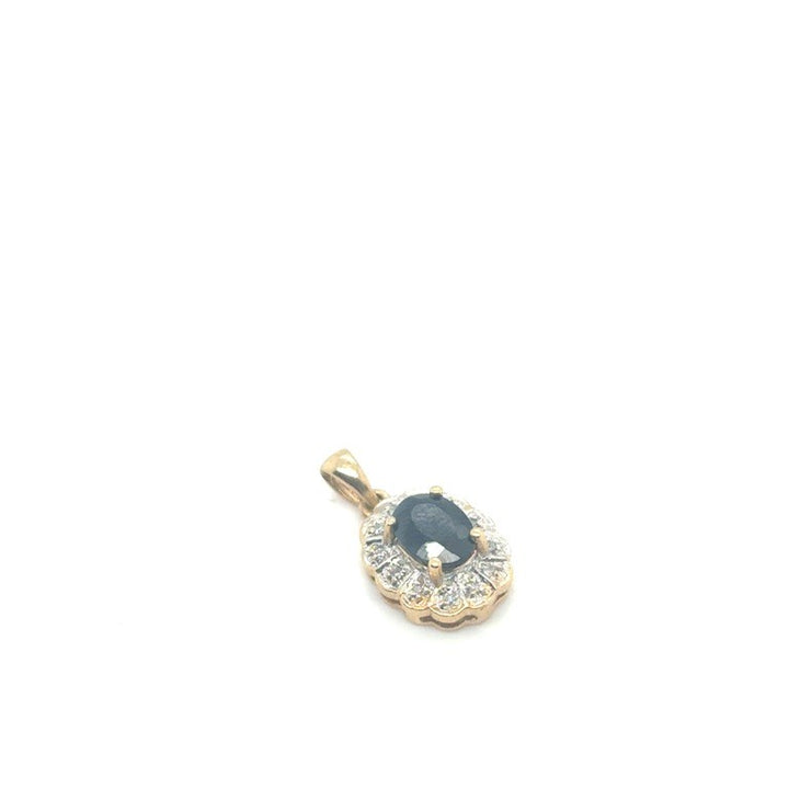 14 kt Geelgouden Entourage Hanger met Saffier en Diamant – Occasion