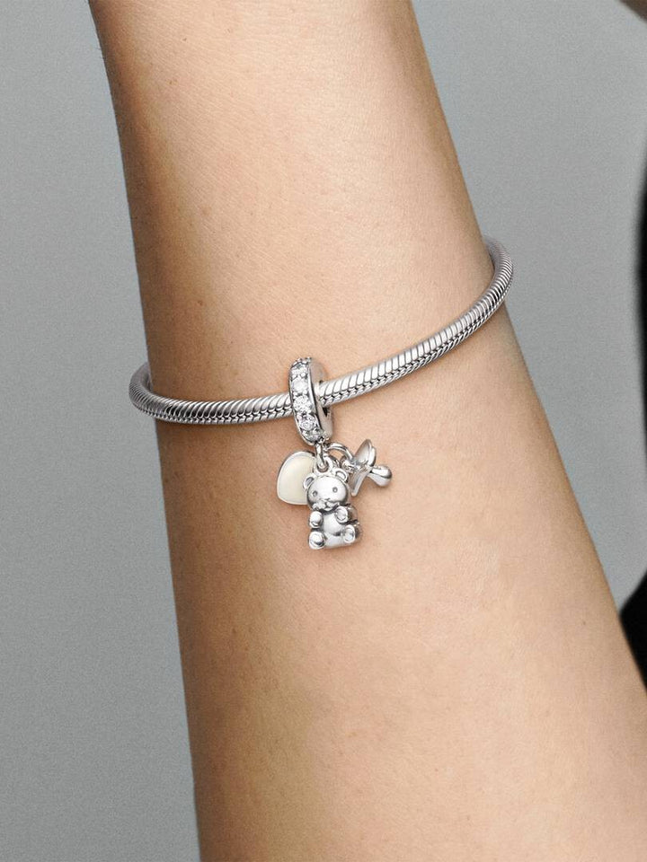 Pandora Moments 792100CZ - Zilveren bedel met teddybeer, hartje en fopspeen