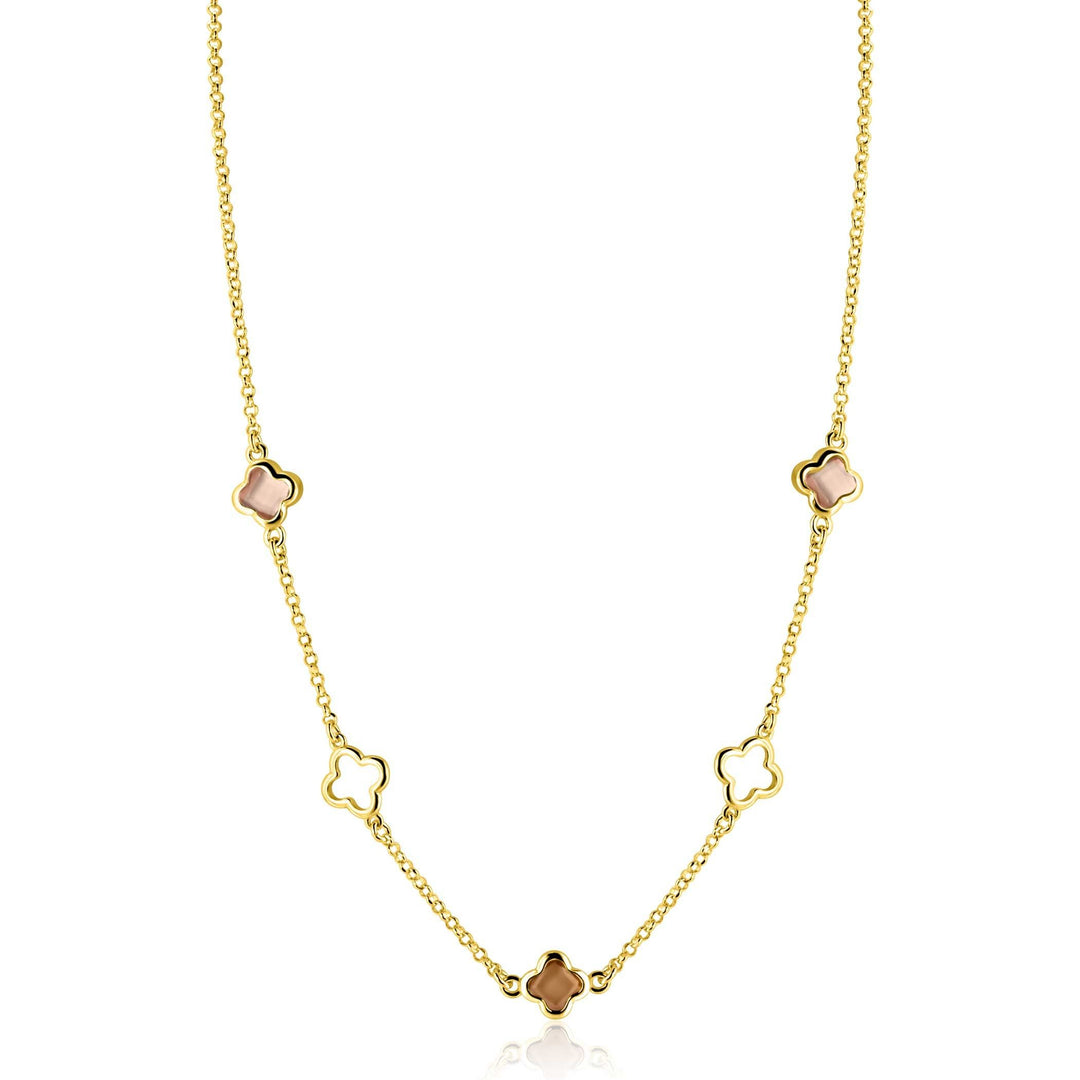 ZINZI goldplated oorstekers met bruine klavers – ZIO2772