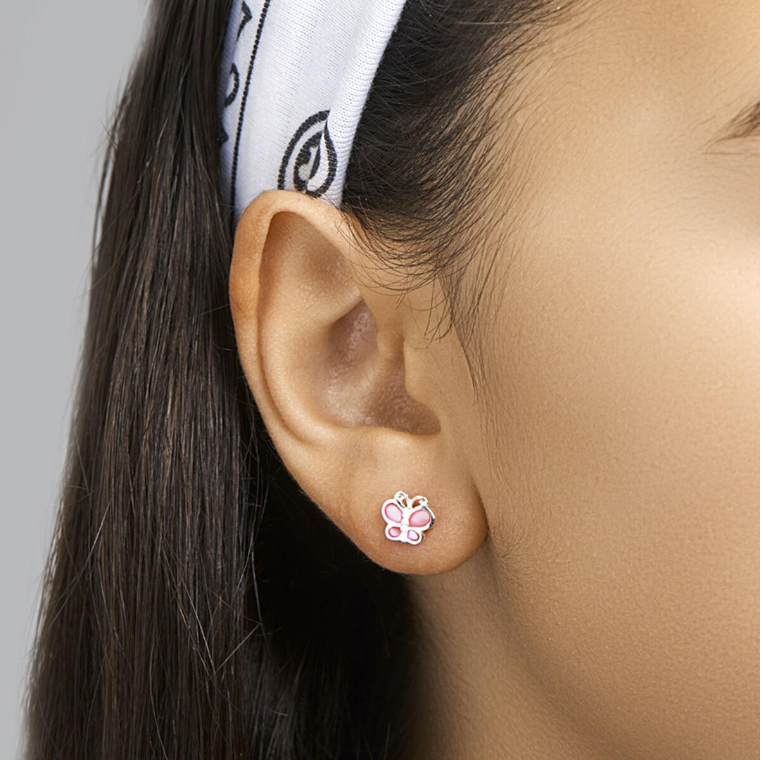 Zilveren oorknoppen vlinder emaille