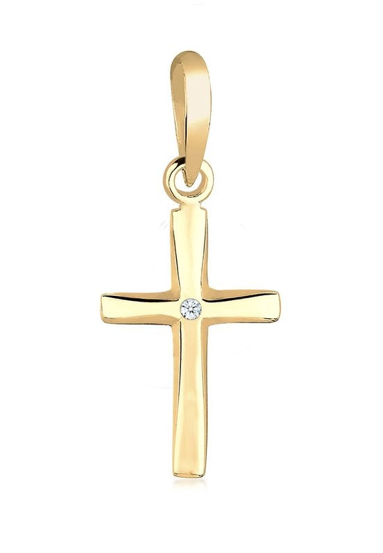 14 karaat geelgouden kruis hanger met zirkonia – 27 mm