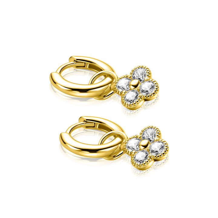 8mm ZINZI gold plated zilveren oorbedels klavertje ZICH2735Y (zonder oorringen)