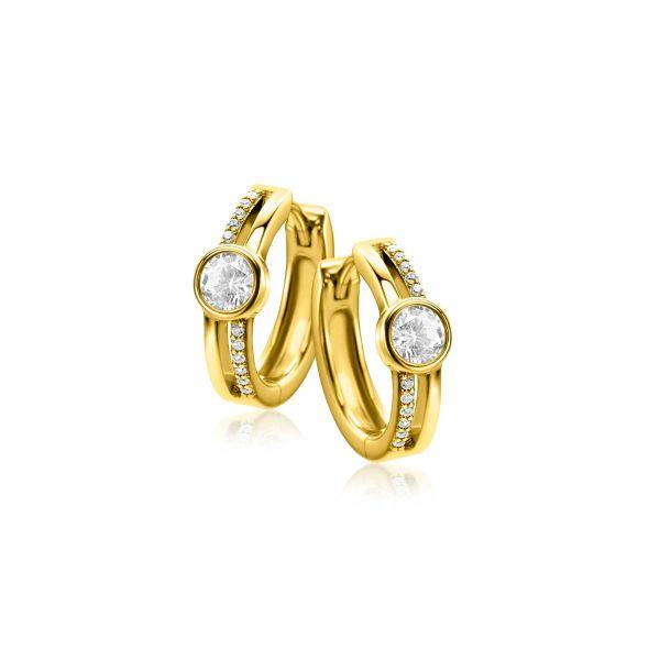 ZINZI gold plated zilveren oorringen met ronde kastzetting en multilook uitstraling, bezet met witte zirconia&