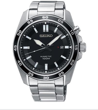 Seiko SKA785P1 Kinetic herenhorloge met zwarte wijzerplaat