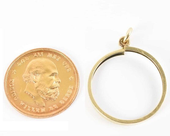 14 kt Munthanger voor Gouden Tientje met Vierkante Buis 20 mm