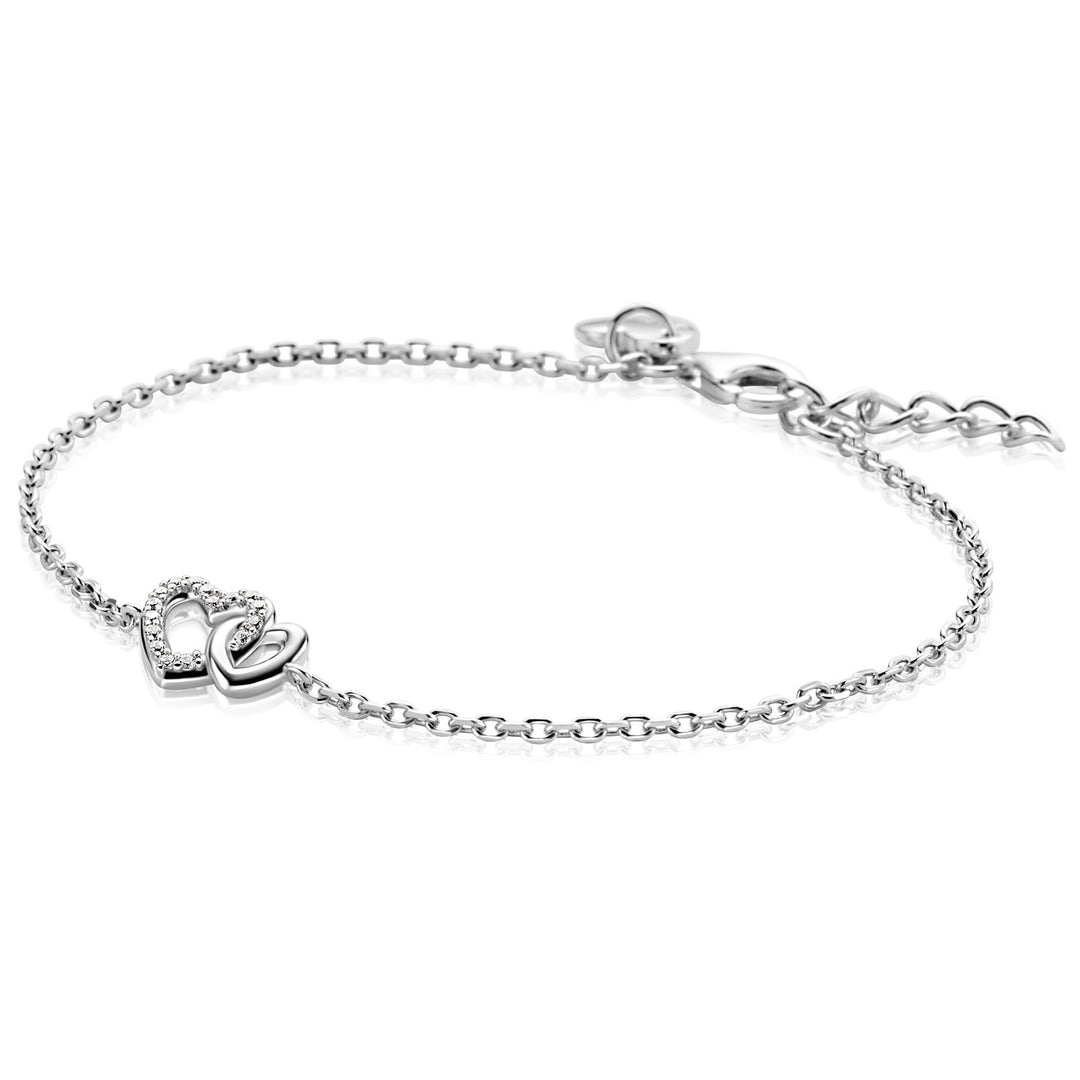 ZINZI zilveren armband met verbonden hartjes, witte zirkonia&