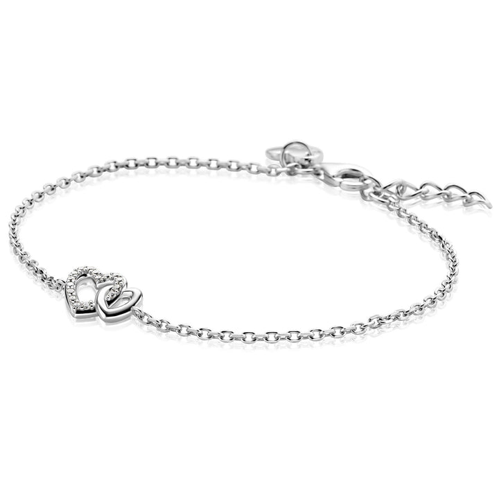 ZINZI zilveren armband met verbonden hartjes, witte zirkonia&