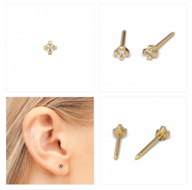 Schietoorbellen 14 karaat Cubic Zirkonia 2 mm goud
