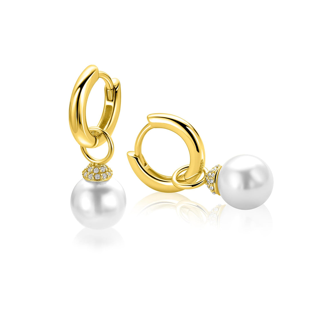 ZINZI goldplated oorbedels met parel en zirkonia ZICH2823Y
