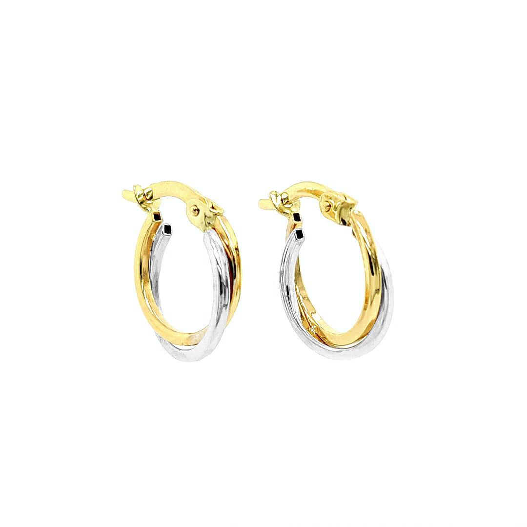 14 kt bicolor oorringen 14.8 & 2.1 mm breed