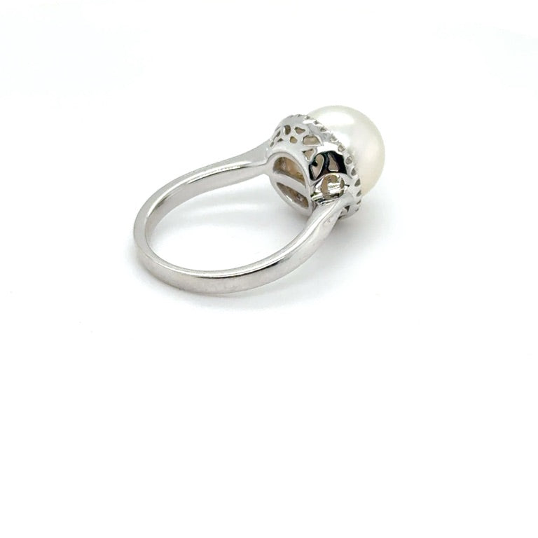 18 kt Witgouden Zuidzee Parelring met Pavé Diamant