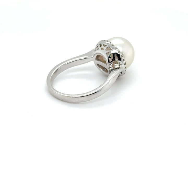 18 kt Witgouden Zuidzee Parelring met Pavé Diamant
