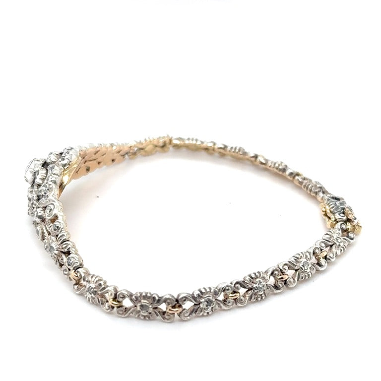 14 kt Gouden en zilver vintage Armband met Roosgeslepen Diamanten