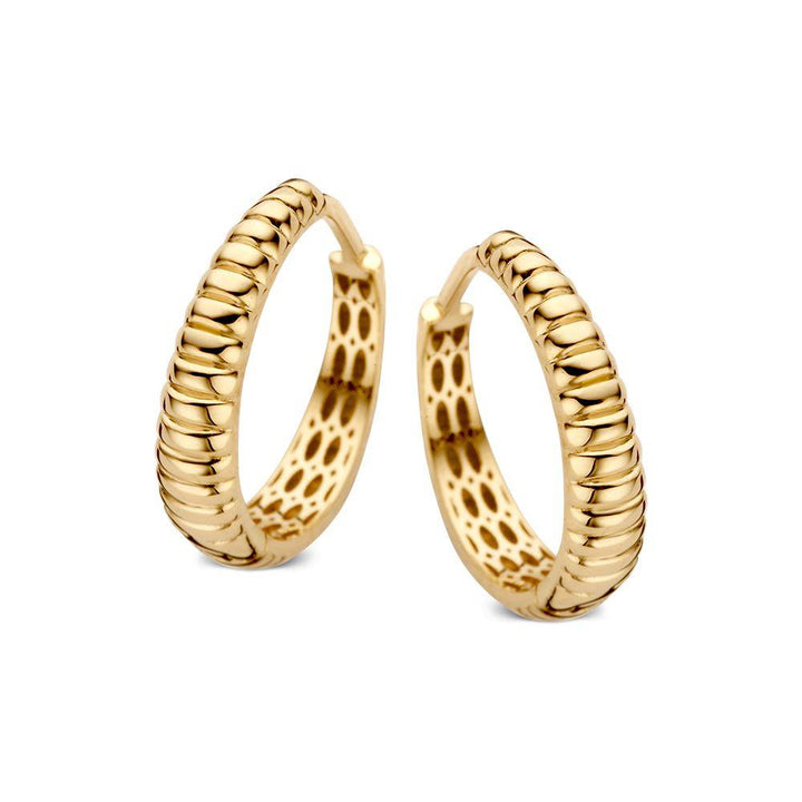 14 kt Geelgouden oorringen met geribbeld design OE107452